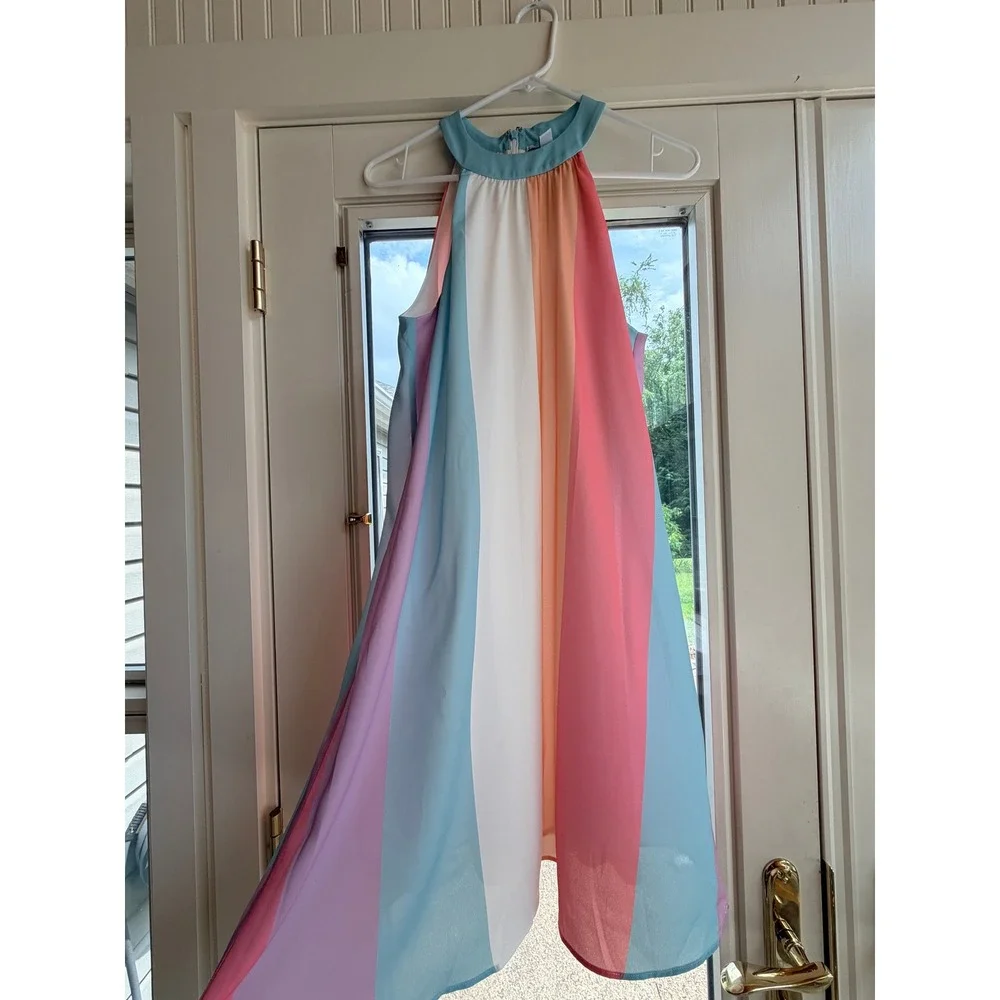 Bar III Womens Pastel‎ Striped Halter Neck Trapeze Dress Multicolor Size M